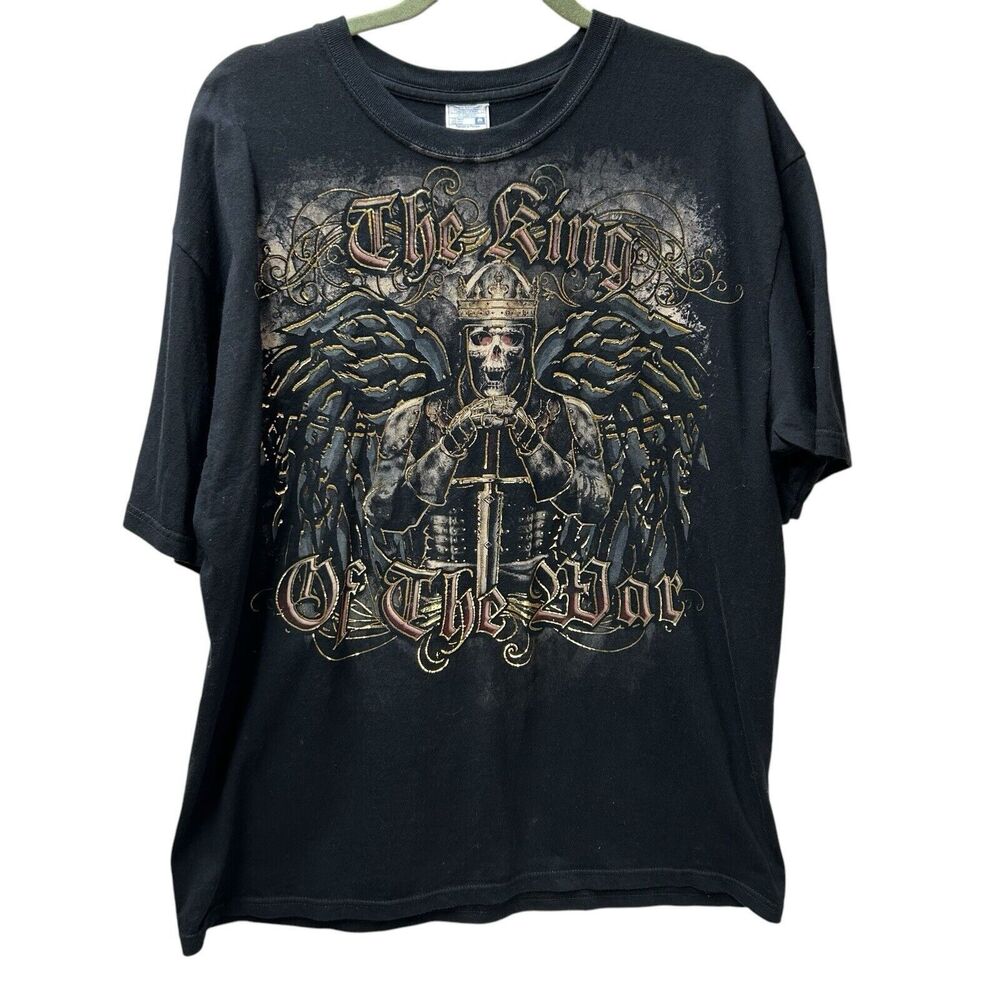 King of‎ the War Y2K Grunge Skeleton Warrior Sword Puffy Graphic T-shirt - XL